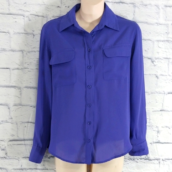 Investments Petites Top Purple Button Down Career Office Sz PS - Picture 1 of 5